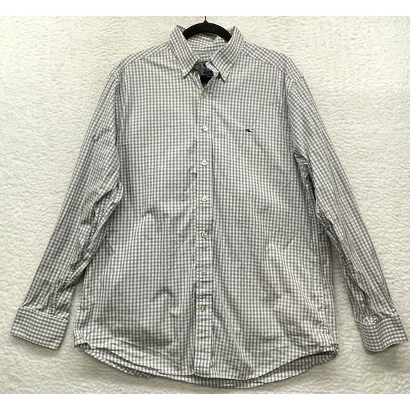 Vineyard Vines Shirt Mens Large Gray White Slim Fit Whale Button Down Check - Picture 1 of 10